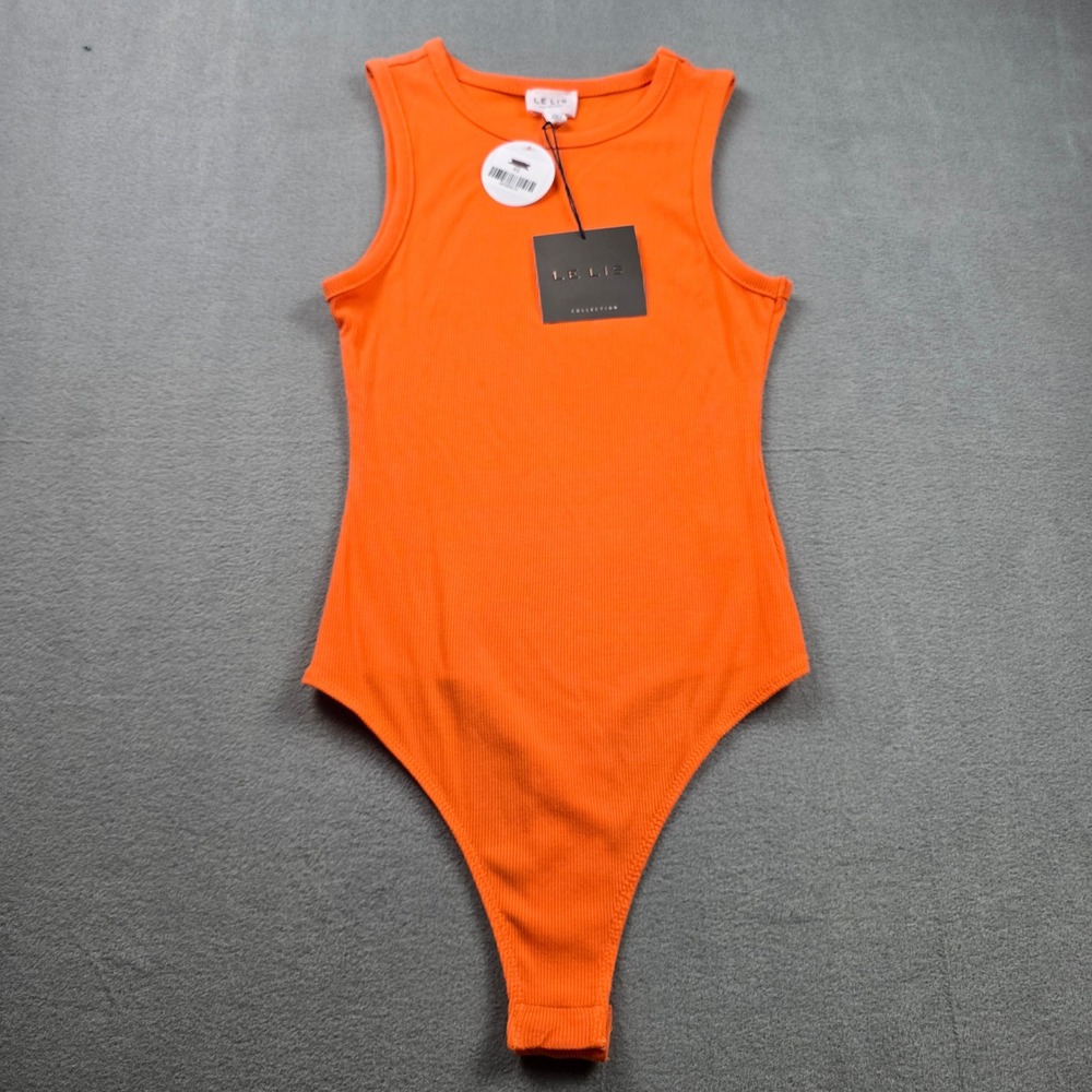 Le Lis Collection Womens Ribbed Sleeveless Bodysuit Orange XS New‎